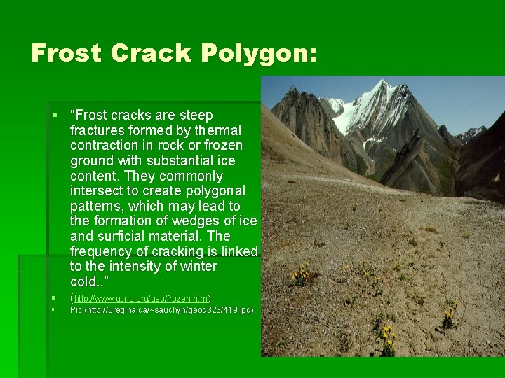 Frost Crack Polygon: § “Frost cracks are steep fractures formed by thermal contraction in