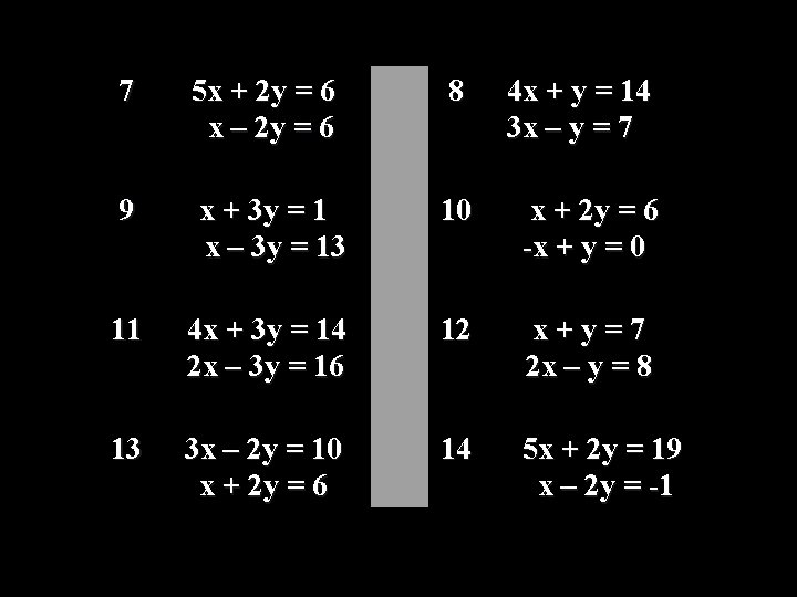 7 5 x + 2 y = 6 x – 2 y = 6