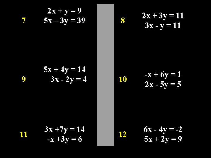 7 2 x + y = 9 5 x – 3 y = 39