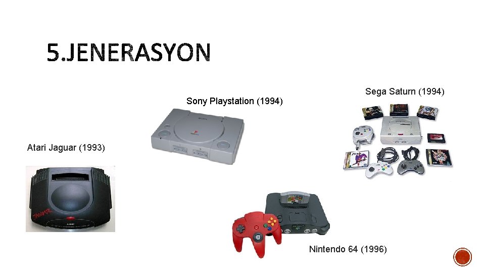 Sony Playstation (1994) Sega Saturn (1994) Atari Jaguar (1993) Nintendo 64 (1996) 