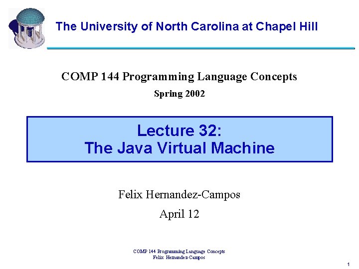 The University of North Carolina at Chapel Hill COMP 144 Programming Language Concepts Spring