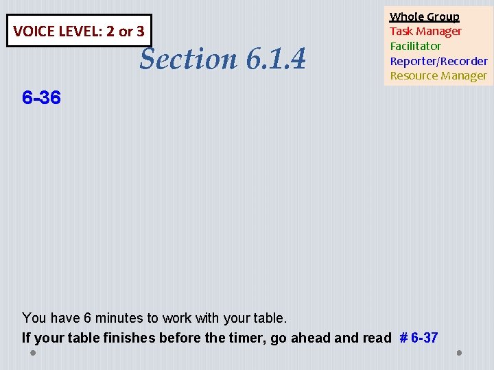 VOICE LEVEL: 2 or 3 Section 6. 1. 4 Whole Group Task Manager Facilitator VOICE LEVEL: 2 or 3 Section 6. 1. 4 Whole Group Task Manager Facilitator