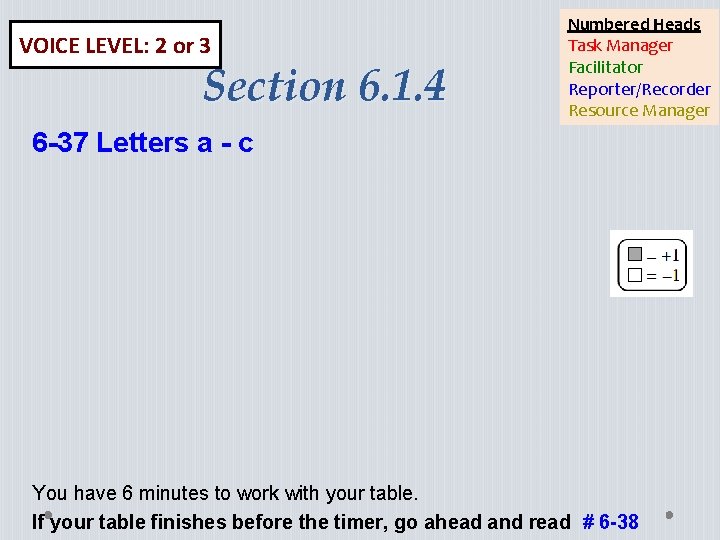 VOICE LEVEL: 2 or 3 Section 6. 1. 4 Numbered Heads Task Manager Facilitator VOICE LEVEL: 2 or 3 Section 6. 1. 4 Numbered Heads Task Manager Facilitator
