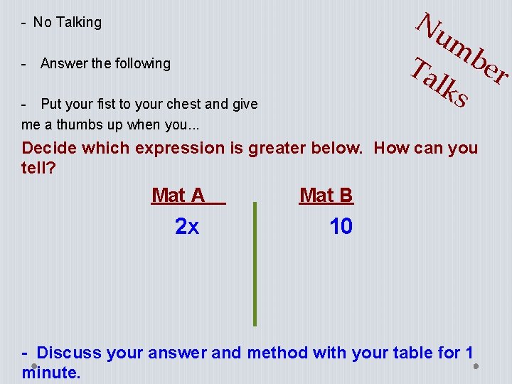 Nu mb Ta er lks - No Talking - Answer the following - Put Nu mb Ta er lks - No Talking - Answer the following - Put