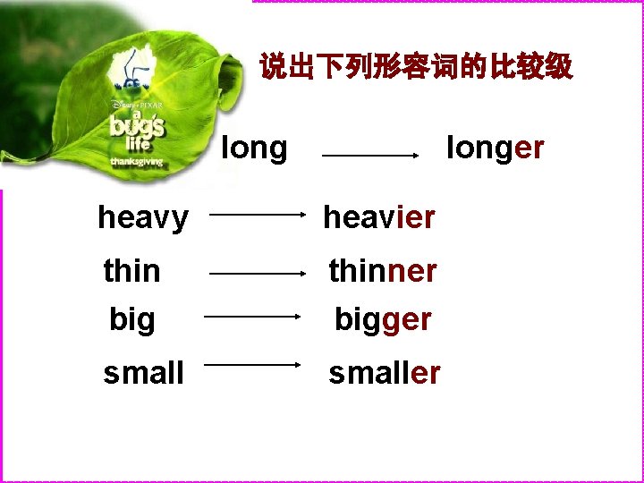 说出下列形容词的比较级 longer heavy heavier thin big thinner bigger smaller 