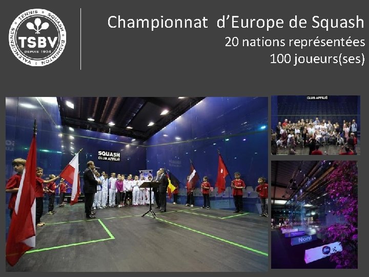 Championnat d’Europe de Squash 20 nations représentées 100 joueurs(ses) 