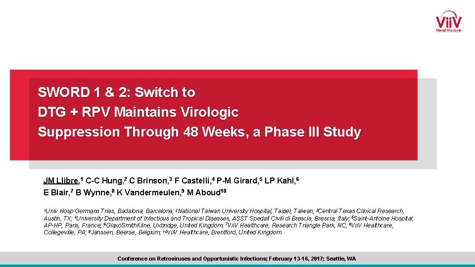 SWORD 1 & 2: Switch to DTG + RPV Maintains Virologic Suppression Through 48