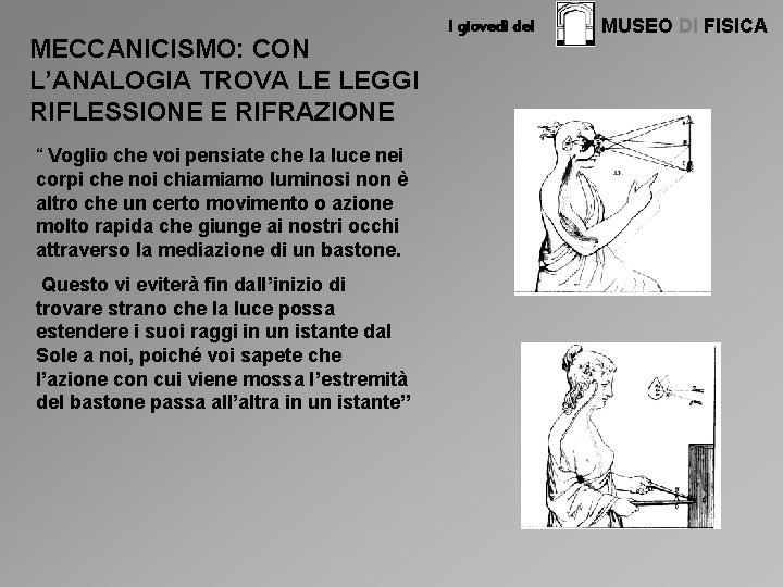 MECCANICISMO: CON L’ANALOGIA TROVA LE LEGGI RIFLESSIONE E RIFRAZIONE “ Voglio che voi pensiate