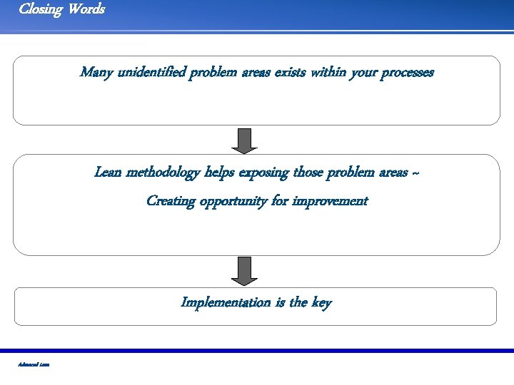 Closing Words Many unidentified problem areas exists within your processes Lean methodology helps exposing