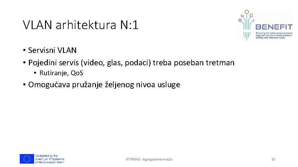 VLAN arhitektura N: 1 • Servisni VLAN • Pojedini servis (video, glas, podaci) treba