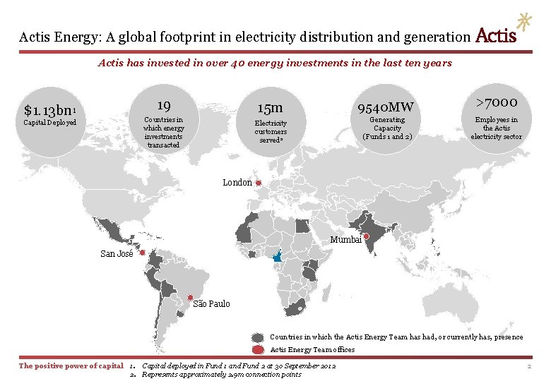 Actis Energy: A global footprint in electricity distribution and generation Actis has invested in