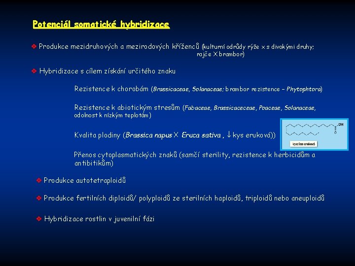 Potenciál somatické hybridizace v Produkce mezidruhových a mezirodových kříženců (kulturní odrůdy rýže x s