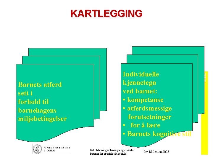 KARTLEGGING Det utdanningsvitenskapelige fakultet Institutt for spesialpedagogikk Liv M Lassen 2003 Barnets atferd sett