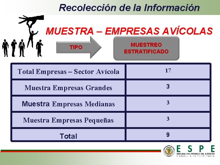 Recolección de la Información MUESTRA – EMPRESAS AVÍCOLAS TIPO MUESTREO ESTRATIFICADO Total Empresas –