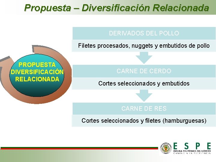 Propuesta – Diversificación Relacionada DERIVADOS DEL POLLO Filetes procesados, nuggets y embutidos de pollo