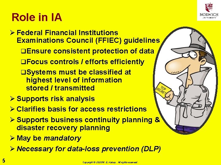 Role in IA Ø Federal Financial Institutions Examinations Council (FFIEC) guidelines q. Ensure consistent