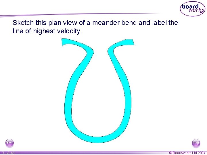 Sketch this plan view of a meander bend and label the line of highest