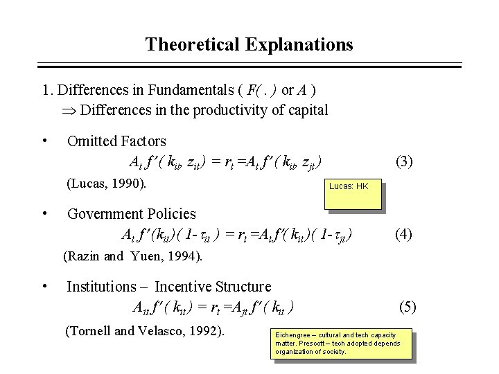Theoretical Explanations 1. Differences in Fundamentals ( F(. ) or A ) Differences in Theoretical Explanations 1. Differences in Fundamentals ( F(. ) or A ) Differences in