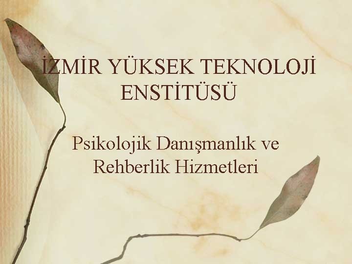 İZMİR YÜKSEK TEKNOLOJİ ENSTİTÜSÜ Psikolojik Danışmanlık ve Rehberlik Hizmetleri 