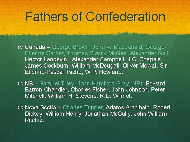 Fathers of Confederation Canada – George Brown, John A. Macdonald, George. Etienne Cartier, Thomas