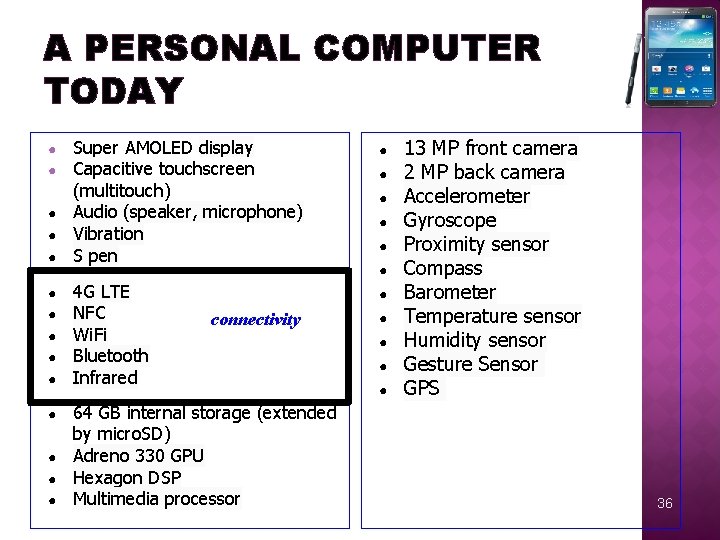 A PERSONAL COMPUTER TODAY ● ● ● ● Super AMOLED display Capacitive touchscreen (multitouch)