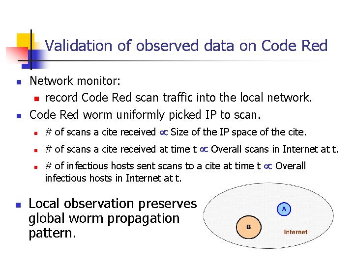 Validation of observed data on Code Red n n Network monitor: n record Code