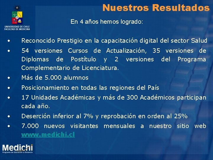 Nuestros Resultados En 4 años hemos logrado: • Reconocido Prestigio en la capacitación digital