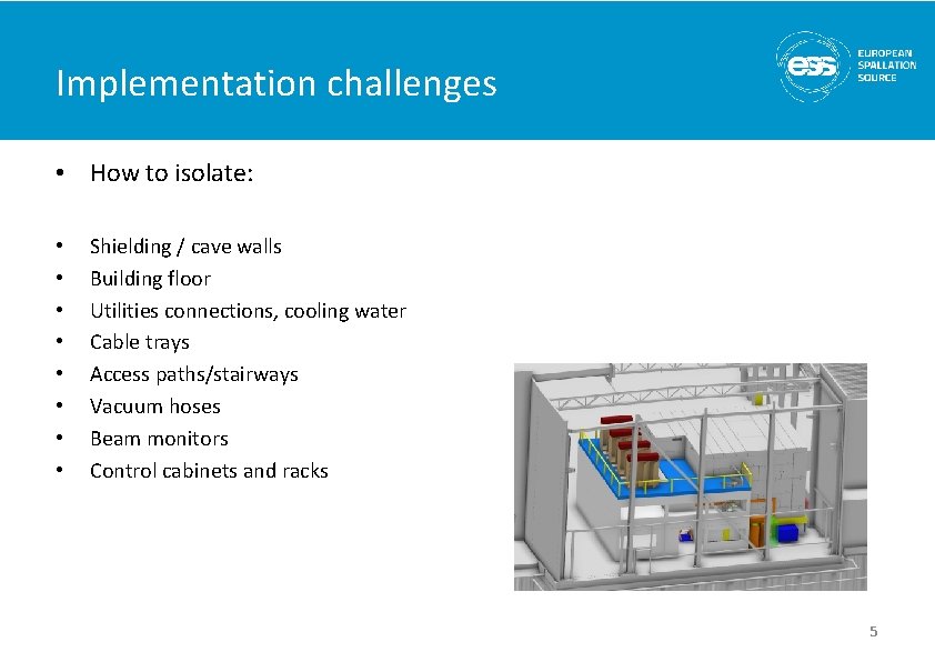 Implementation challenges • How to isolate: • • Shielding / cave walls Building floor