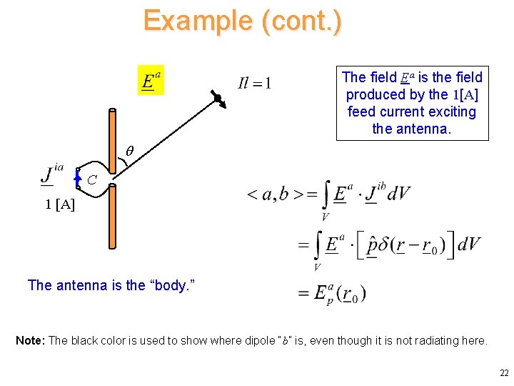 Example (cont. ) The field Ea is the field produced by the 1[A] feed