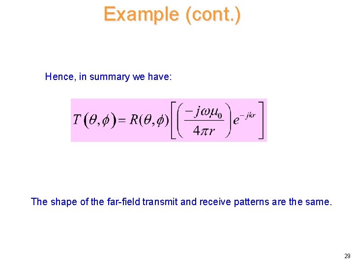 Example (cont. ) Hence, in summary we have: The shape of the far-field transmit