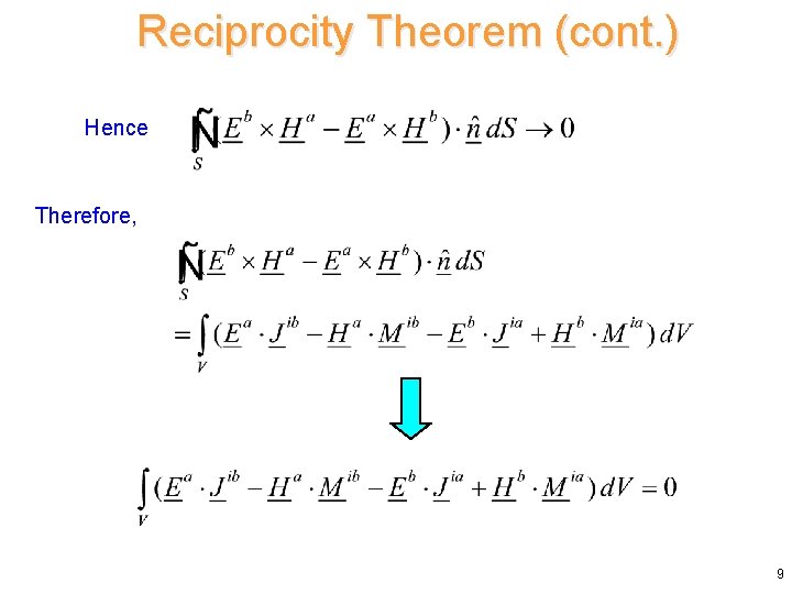 Reciprocity Theorem (cont. ) Hence Therefore, 9 