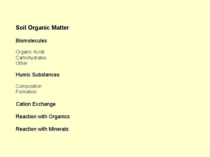 Soil Organic Matter Biomolecules Organic Acids Carbohydrates Other Humic Substances Composition Formation Cation Exchange