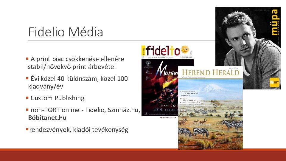 Fidelio Média § A print piac csökkenése ellenére stabil/növekvő print árbevétel § Évi közel