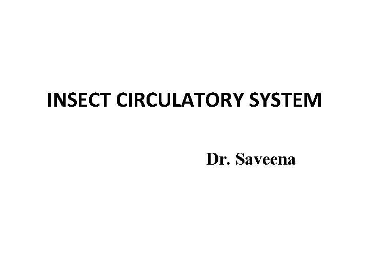 INSECT CIRCULATORY SYSTEM Dr. Saveena 