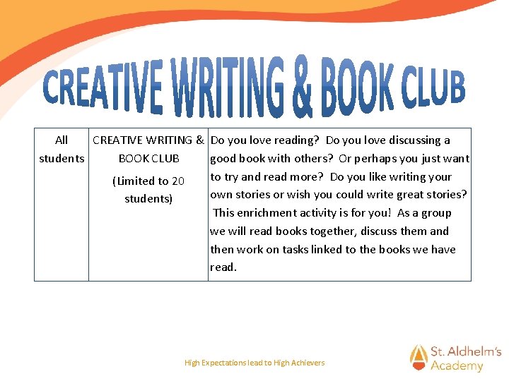 All CREATIVE WRITING & Do you love reading? Do you love discussing a students