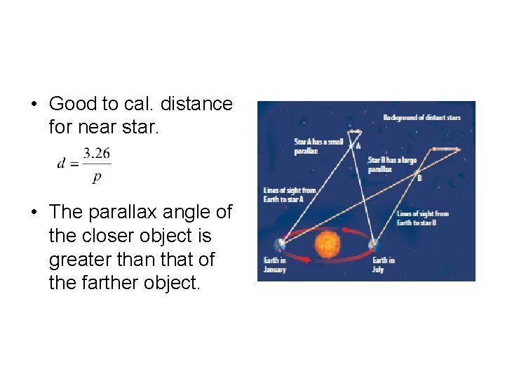  • Good to cal. distance for near star. • The parallax angle of