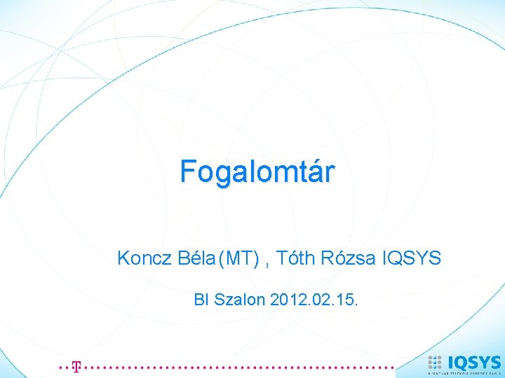 Fogalomtár Koncz Béla (MT) , Tóth Rózsa IQSYS BI Szalon 2012. 02. 15. 