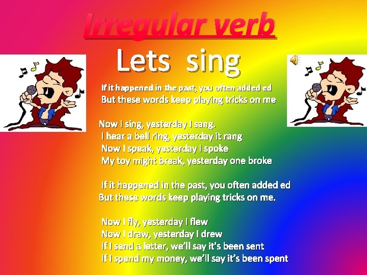 Irregular verb Lets sing If it happened in the past, you often added ed