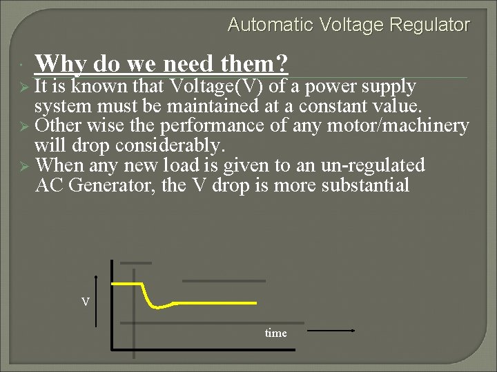 Automatic Voltage Regulator Why do we need them? Ø It is known that Voltage(V)