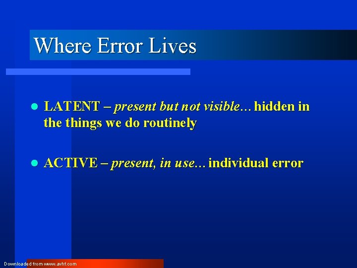 Where Error Lives l LATENT – present but not visible…hidden in the things we