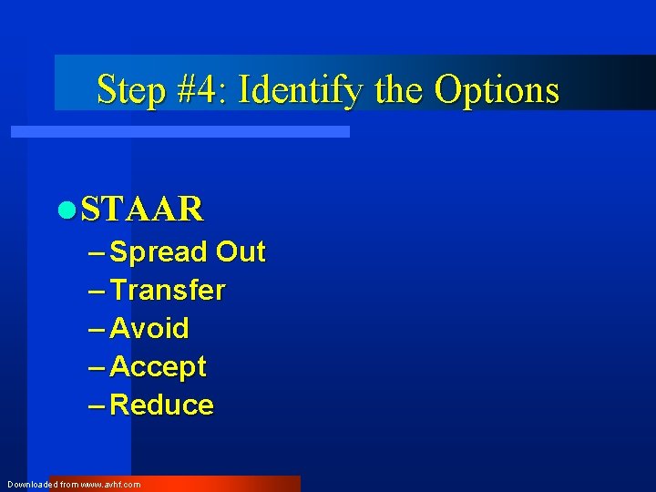 Step #4: Identify the Options l STAAR – Spread Out – Transfer – Avoid