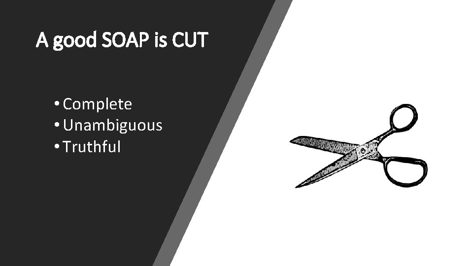 A good SOAP is CUT • Complete • Unambiguous • Truthful 