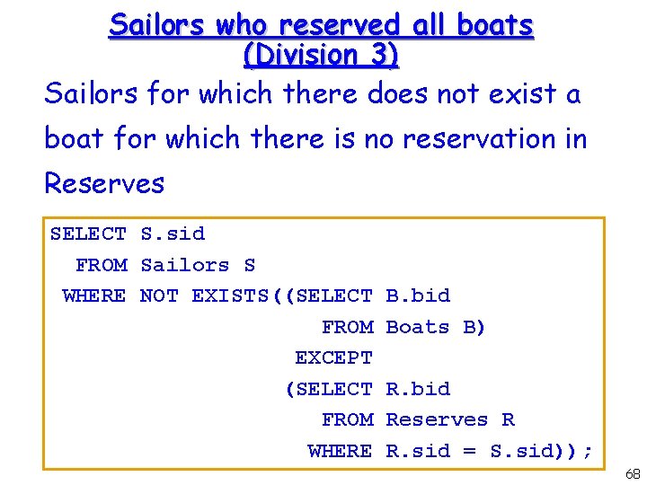 Sailors who reserved all boats (Division 3) Sailors for which there does not exist
