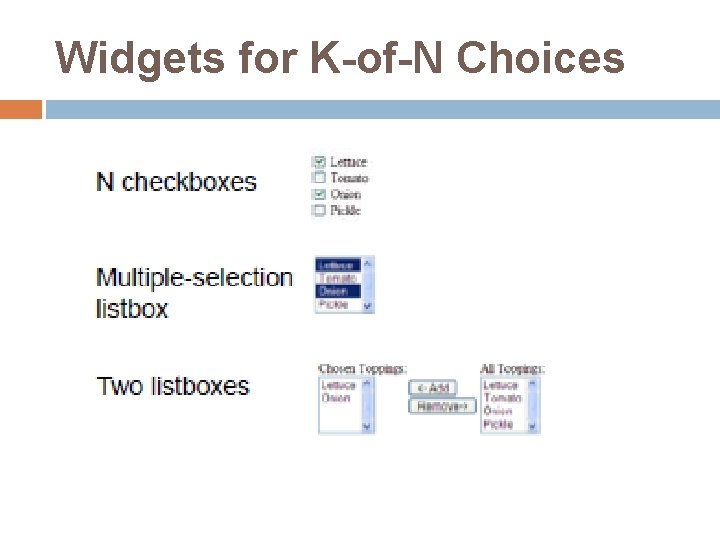 Widgets for K-of-N Choices 