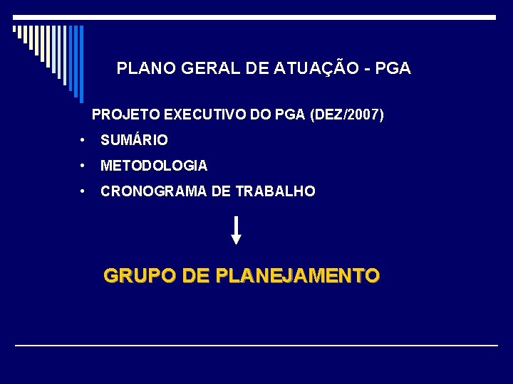 PLANO GERAL DE ATUAÇÃO - PGA PROJETO EXECUTIVO DO PGA (DEZ/2007) • SUMÁRIO •