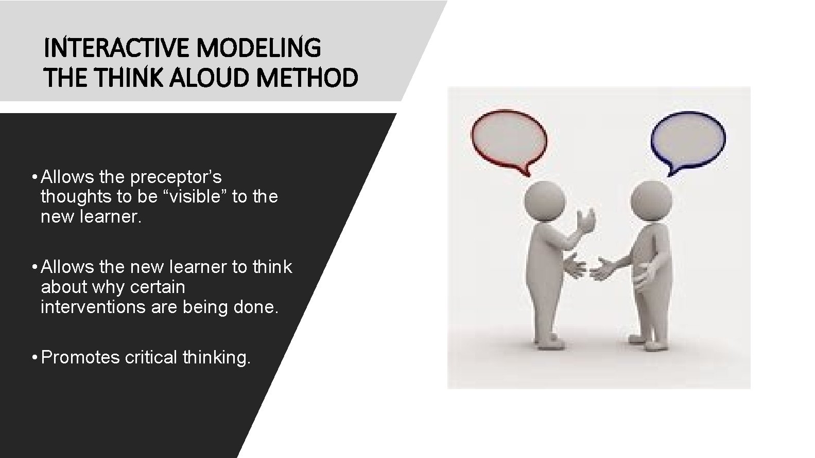 INTERACTIVE MODELING THE THINK ALOUD METHOD • Allows the preceptor’s thoughts to be “visible”