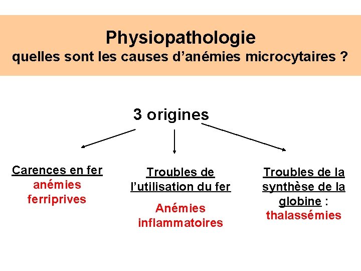 Physiopathologie quelles sont les causes d’anémies microcytaires ? 3 origines Carences en fer anémies