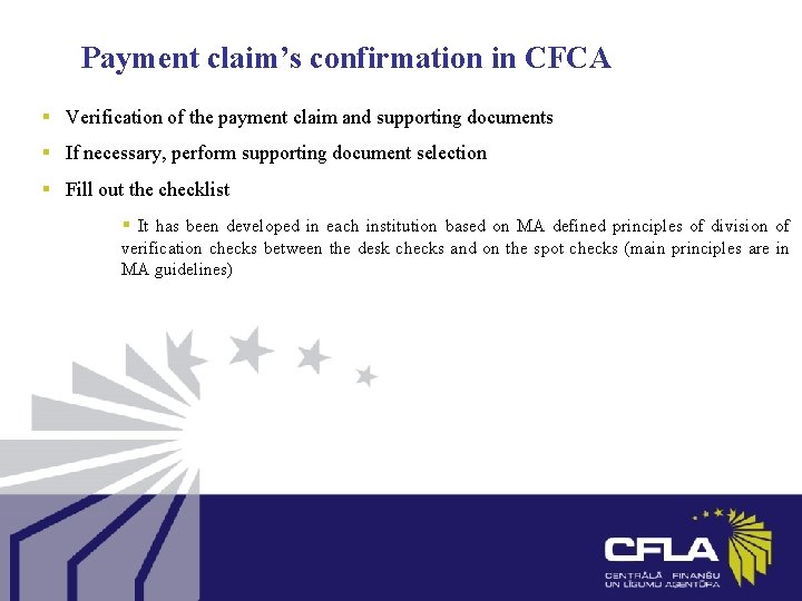 Payment claim’s confirmation in CFCA § Verification of the payment claim and supporting documents