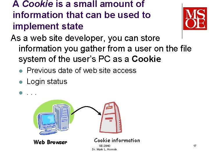A Cookie is a small amount of information that can be used to implement