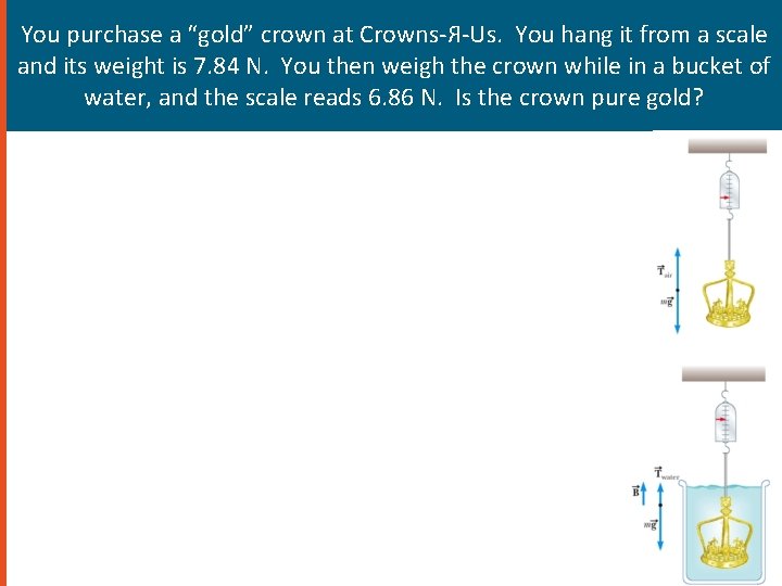 You purchase a “gold” crown at Crowns-Я-Us. You hang it from a scale and